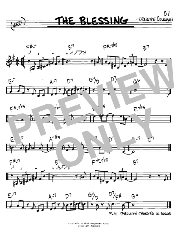 Ornette Coleman The Blessing Musik Noten - Real Book – Melody & Chords – C Instruments - 60540-0