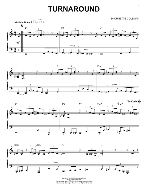 Ornette Coleman Turnaround [Jazz version] Musik Noten - Piano Solo - 68695-0