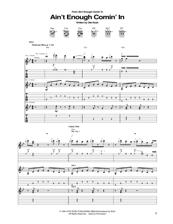 Otis Rush Ain't Enough Comin' In Musik Noten - Guitar Tab - 173324-0