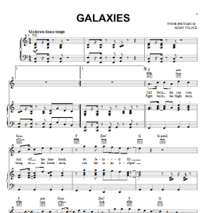 Owl City Galaxies Musik Noten - Piano, Vocal & Guitar Chords - 86560-0