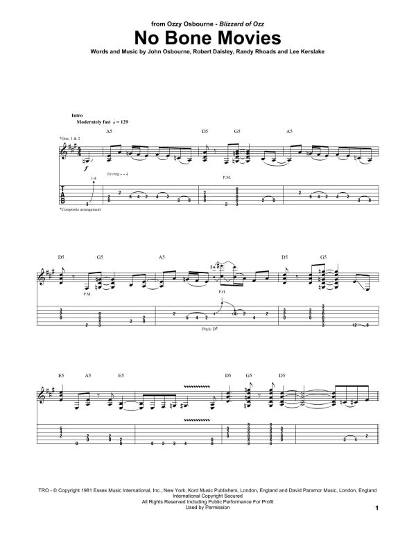 Ozzy Osbourne No Bone Movies Musik Noten - Guitar Tab - 162056-0