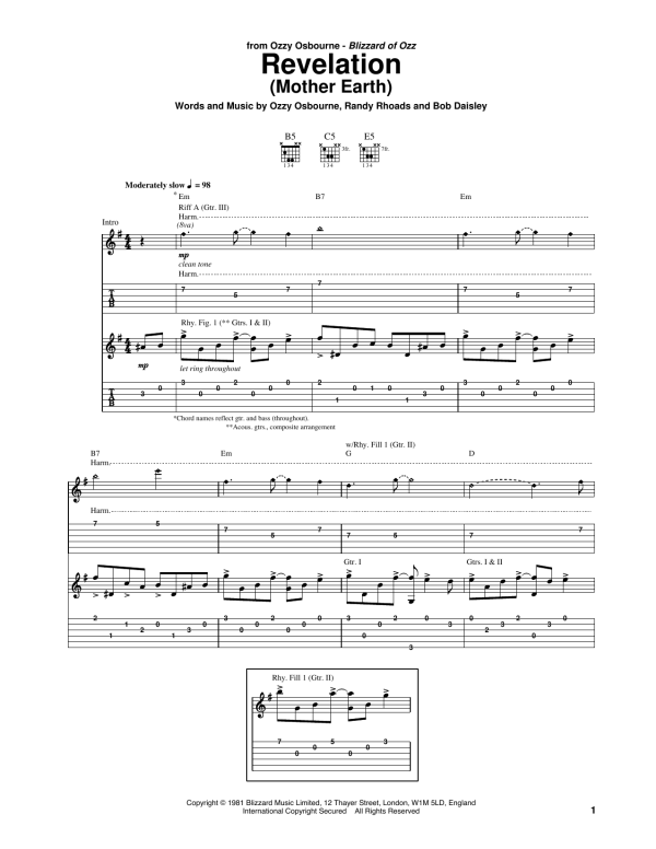 Ozzy Osbourne Revelation (Mother Earth) Musik Noten - Guitar Tab - 160585-0