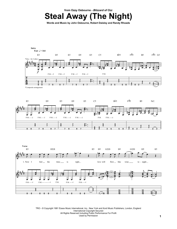 Ozzy Osbourne Steal Away (The Night) Musik Noten - Guitar Tab - 162055-0