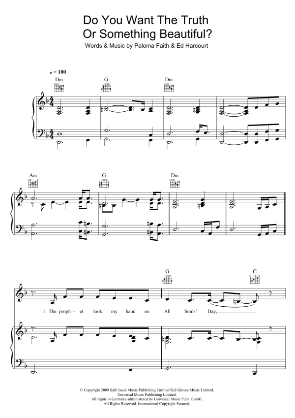Paloma Faith Do You Want The Truth Or Something Beautiful? Musik Noten - Piano, Vocal & Guitar Chords - 100198-0