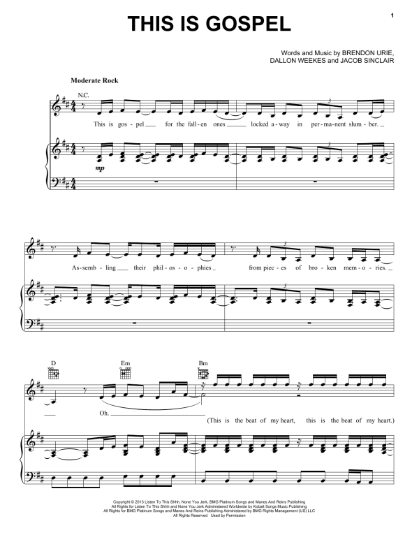 Panic! At The Disco This Is Gospel Musik Noten - Piano, Vocal & Guitar Chords - 156891-0