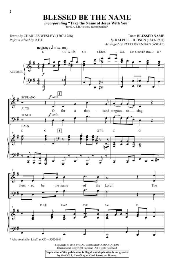 Patti Drennan Blessed Be The Name Musik Noten - SATB Choir - 177585-0