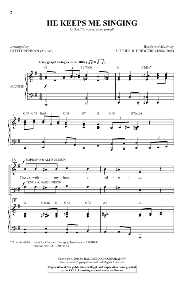 Patti Drennan He Keeps Me Singing Musik Noten - SATB Choir - 159556-0
