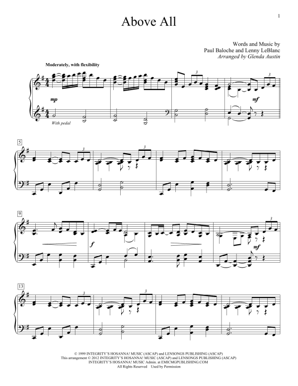 Paul Baloche Above All (arr. Glenda Austin) Musik Noten - Educational Piano - 92617-0