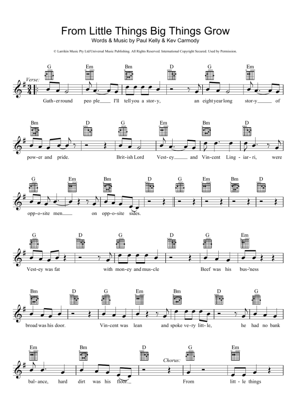 Paul Kelly From Little Things Big Things Grow Musik Noten - Lead Sheet / Fake Book - 39012-0