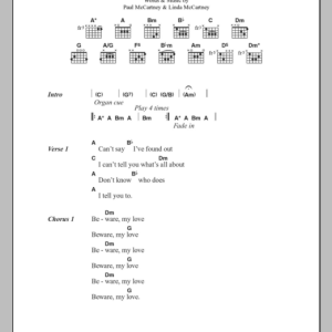 Paul McCartney Beware My Love Musik Noten - Guitar Chords/Lyrics - 100132-0