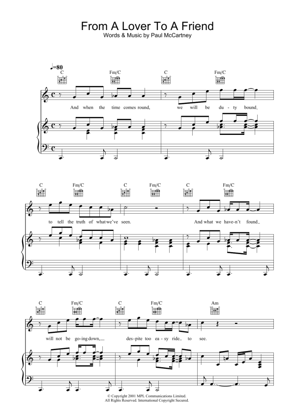 Paul McCartney From A Lover To A Friend Musik Noten - Piano, Vocal & Guitar Chords - 34139-0