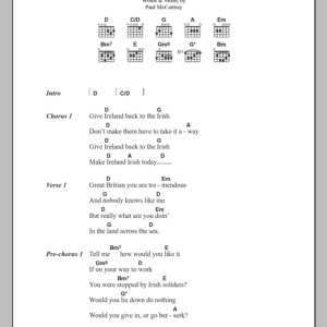 Paul McCartney Give Ireland Back To The Irish Musik Noten - Guitar Chords/Lyrics - 100173-0