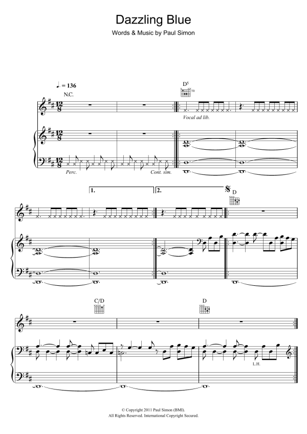 Paul Simon Dazzling Blue Musik Noten - Piano, Vocal & Guitar Chords - 108328-0