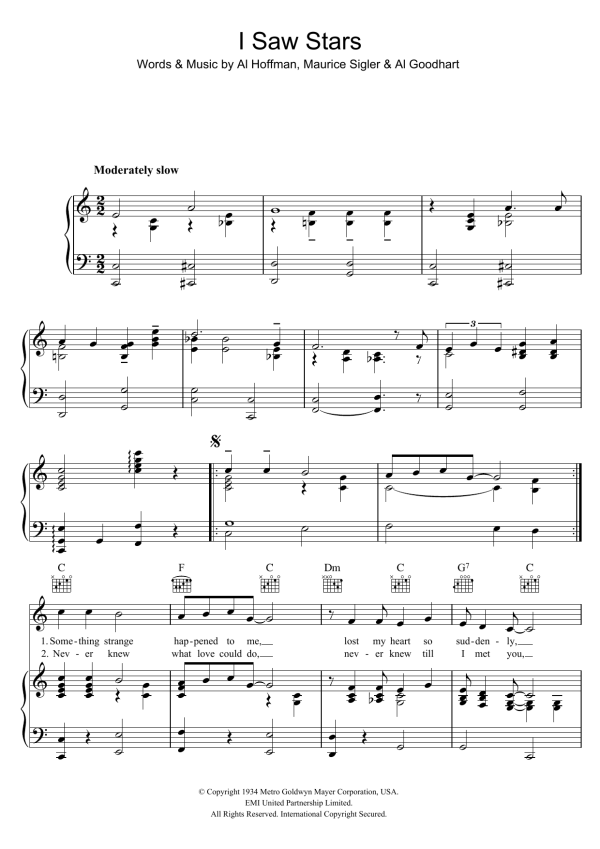 Paul Whiteman & His Orchestra I Saw Stars Musik Noten - Piano, Vocal & Guitar Chords - 43109-0