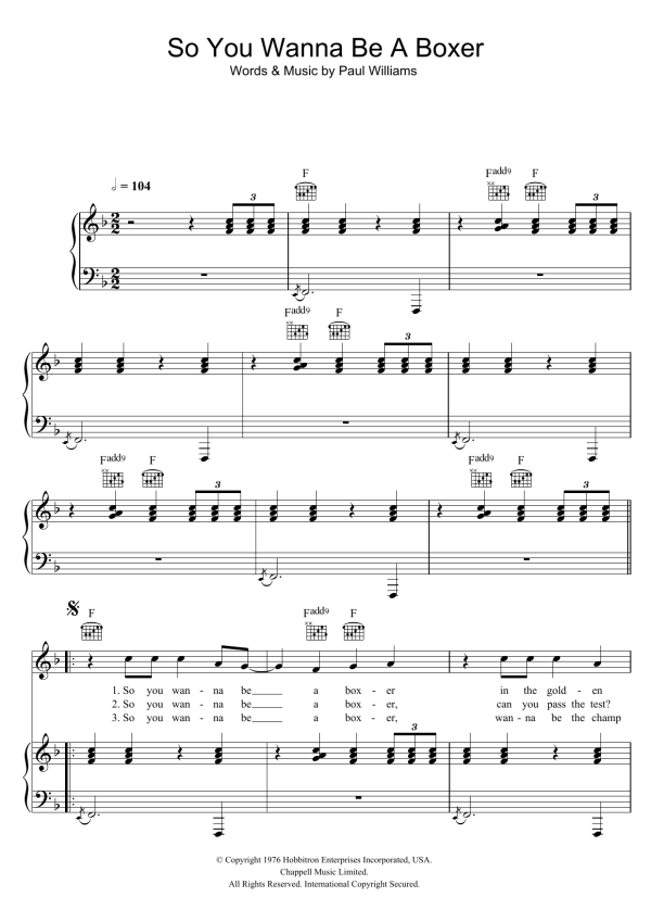Paul Williams So You Wanna Be A Boxer (from Bugsy Malone) Musik Noten - Piano, Vocal & Guitar Chords - 47128-0
