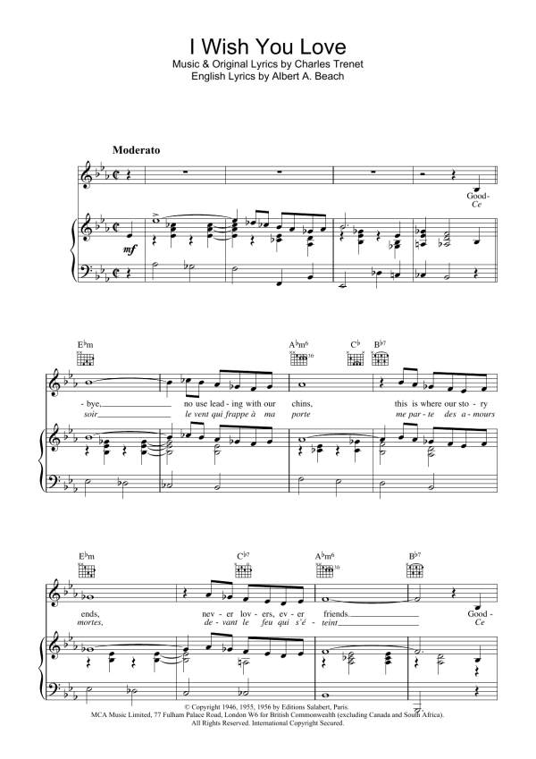 Paul Young I Wish You Love Musik Noten - Piano, Vocal & Guitar Chords - 13799-0