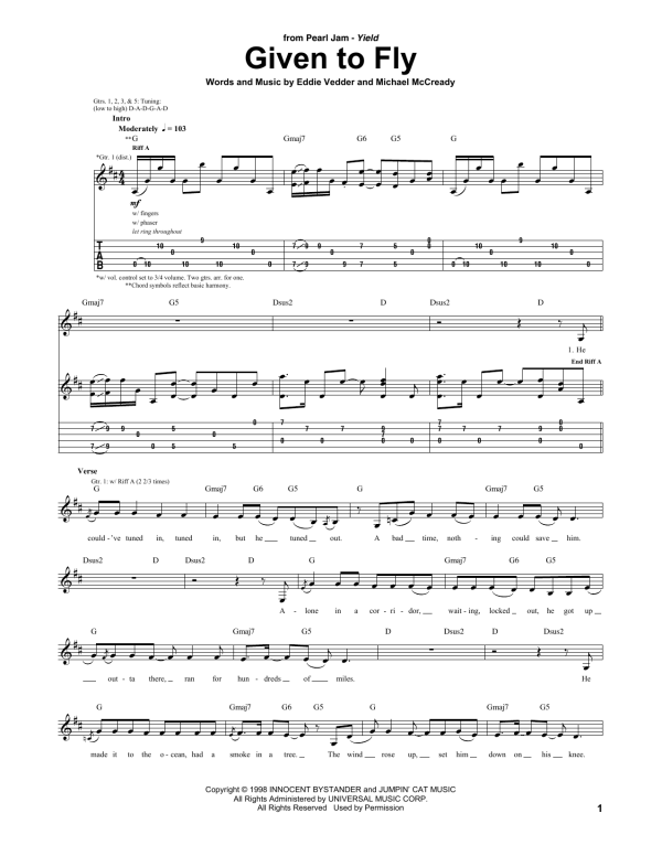 Pearl Jam Given To Fly Musik Noten - Guitar Tab - 174130-0