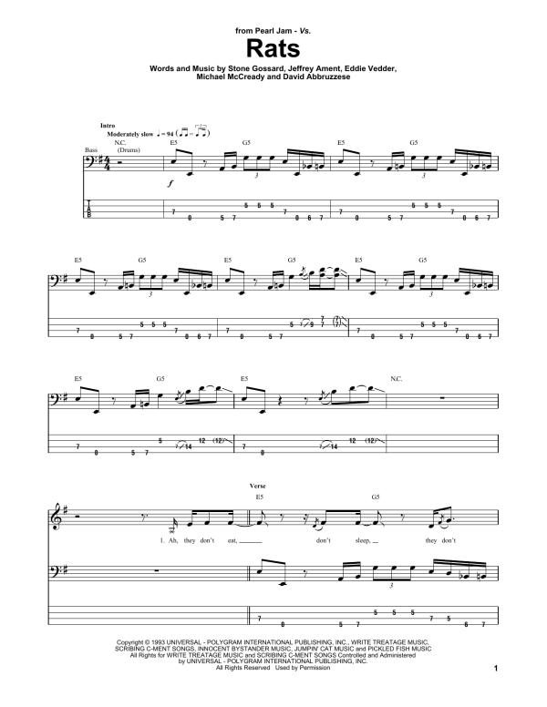 Pearl Jam Rats Musik Noten - Bass Guitar Tab - 158266-0