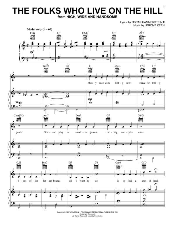 Peggy Lee The Folks Who Live On The Hill Musik Noten - Piano, Vocal & Guitar Chords - 30849-0