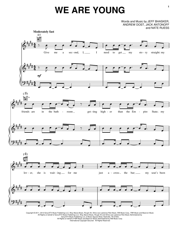 Pentatonix We Are Young Musik Noten - Piano, Vocal & Guitar Chords - 153538-0