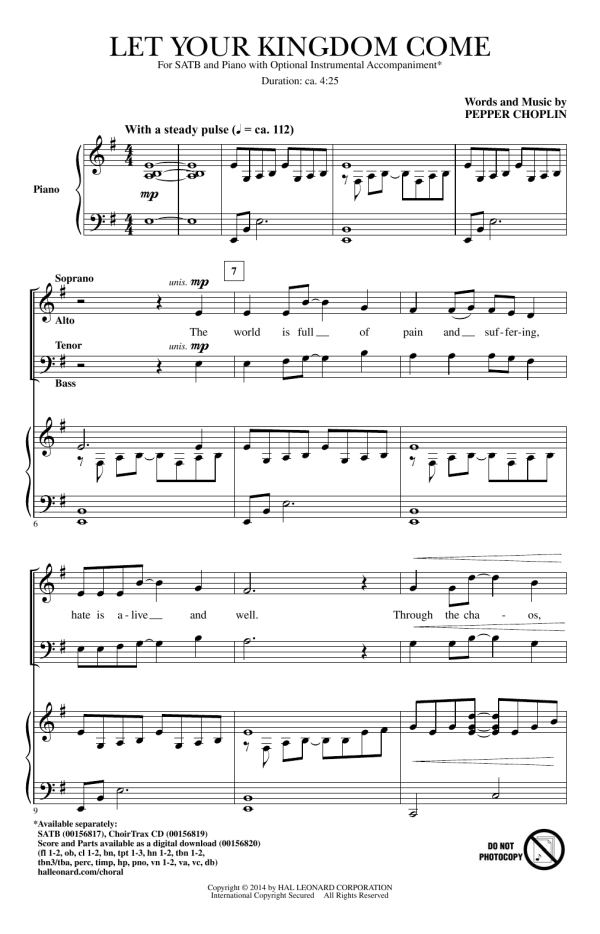 Pepper Choplin Let Your Kingdom Come Musik Noten - SATB Choir - 165425-0