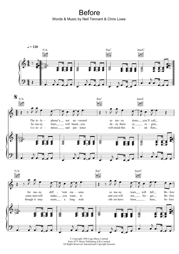 Pet Shop Boys Before Musik Noten - Piano, Vocal & Guitar Chords - 48908-0