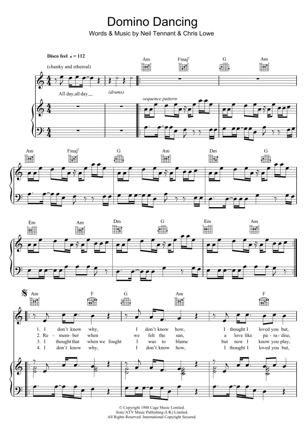 Pet Shop Boys Domino Dancing Musik Noten - Piano, Vocal & Guitar Chords - 48912-0