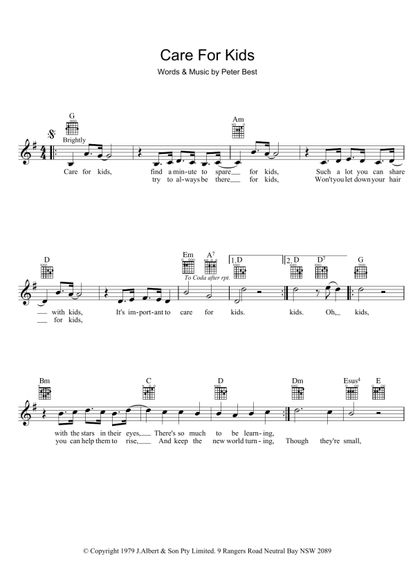 Peter Best Care For Kids Musik Noten - Lead Sheet / Fake Book - 39210-0