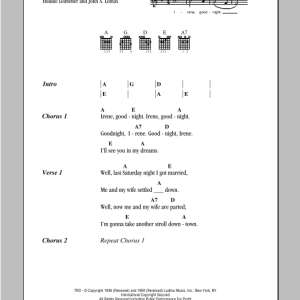 Peter, Paul & Mary Goodnight, Irene Musik Noten - Guitar Chords/Lyrics - 95767-0