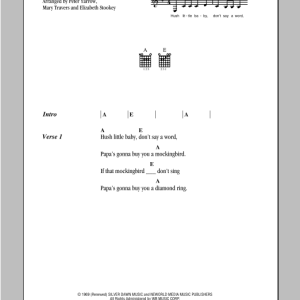 Peter, Paul & Mary Mockingbird Musik Noten - Guitar Chords/Lyrics - 95762-0