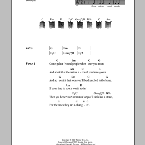 Peter, Paul & Mary The Times They Are A-Changin' Musik Noten - Guitar Chords/Lyrics - 95780-0