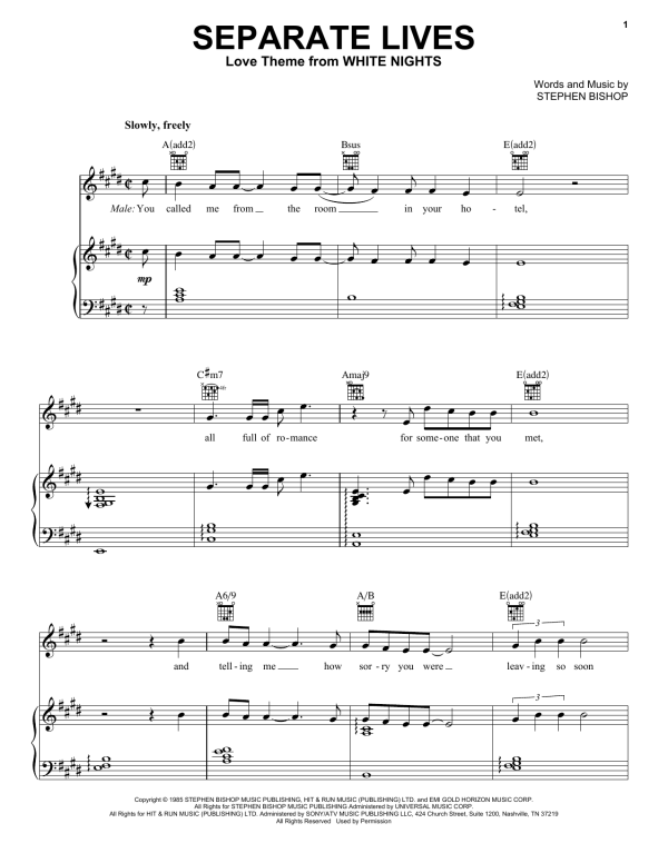 Phil Collins Separate Lives Musik Noten - Piano, Vocal & Guitar Chords - 30098-0