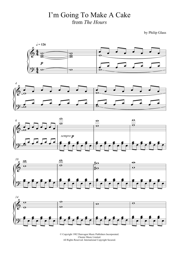 Philip Glass I'm Going To Make A Cake (from 'The Hours') Musik Noten - Piano Solo - 120761-0