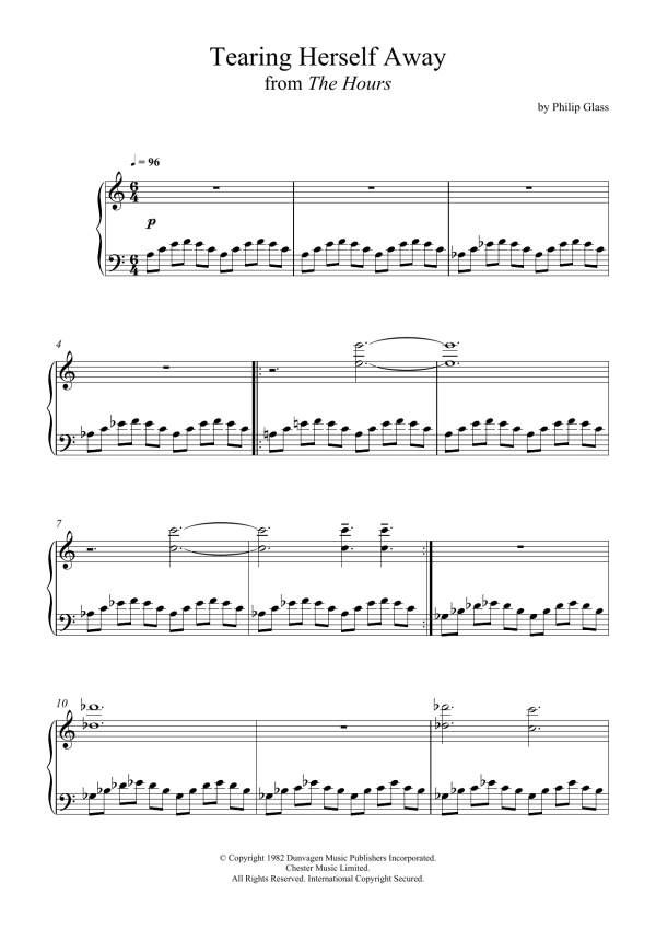 Philip Glass Tearing Herself Away (from 'The Hours') Musik Noten - Piano Solo - 120760-0