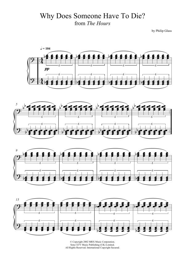 Philip Glass Why Does Someone Have To Die? (from The Hours) Musik Noten - Piano Solo - 120759-0