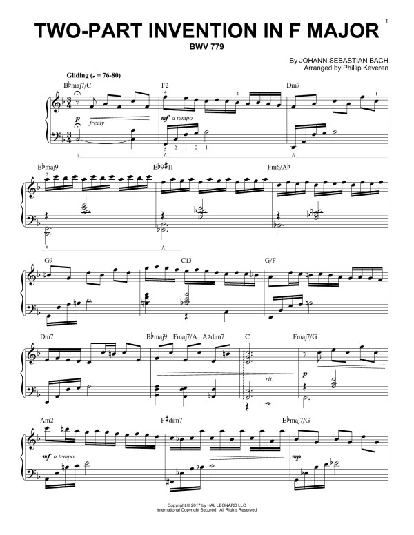 Phillip Keveren Two-Part Invention In F Major, BWV 779 [Jazz version] (arr. Phillip Keveren) Musik Noten - Piano Solo - 176476-0