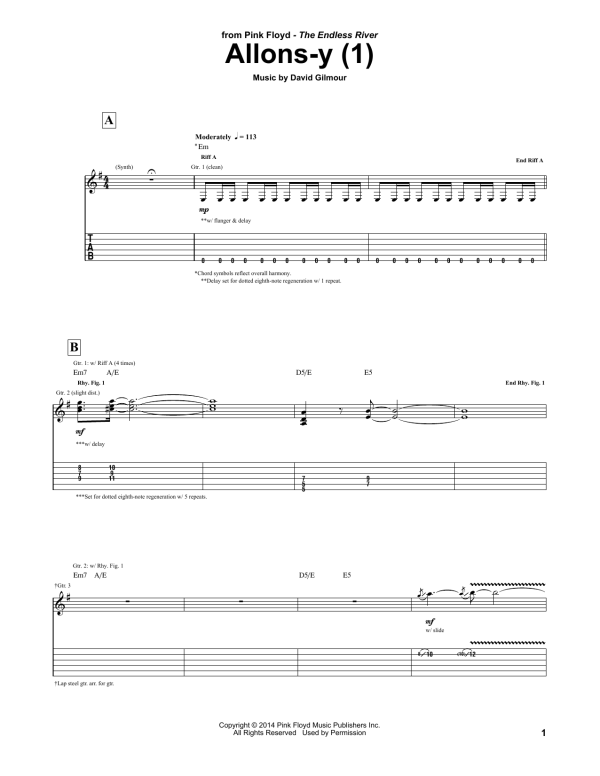 Pink Floyd Allons Y (1) Musik Noten - Guitar Tab - 158419-0
