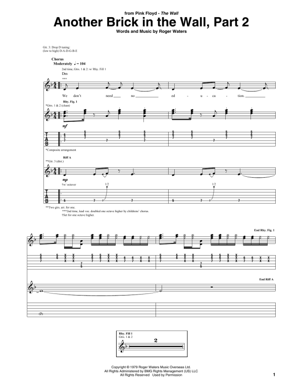 Pink Floyd Another Brick In The Wall, Part 2 Musik Noten - Guitar Tab - 94728-0