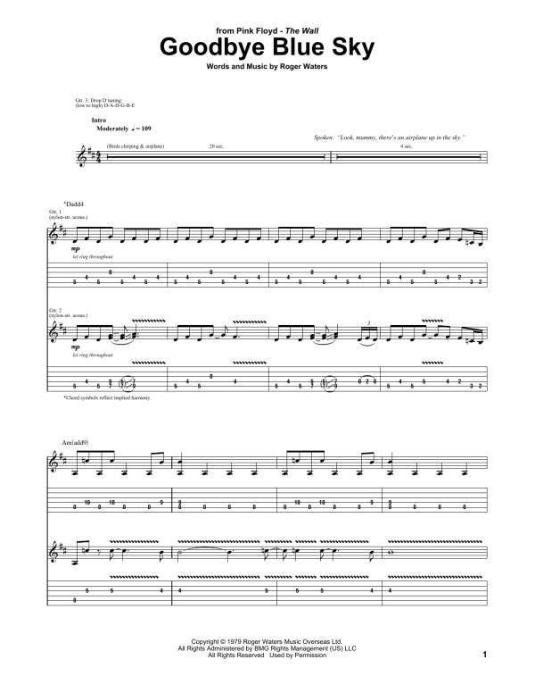 Pink Floyd Goodbye Blue Sky Musik Noten - Guitar Tab - 154152-0