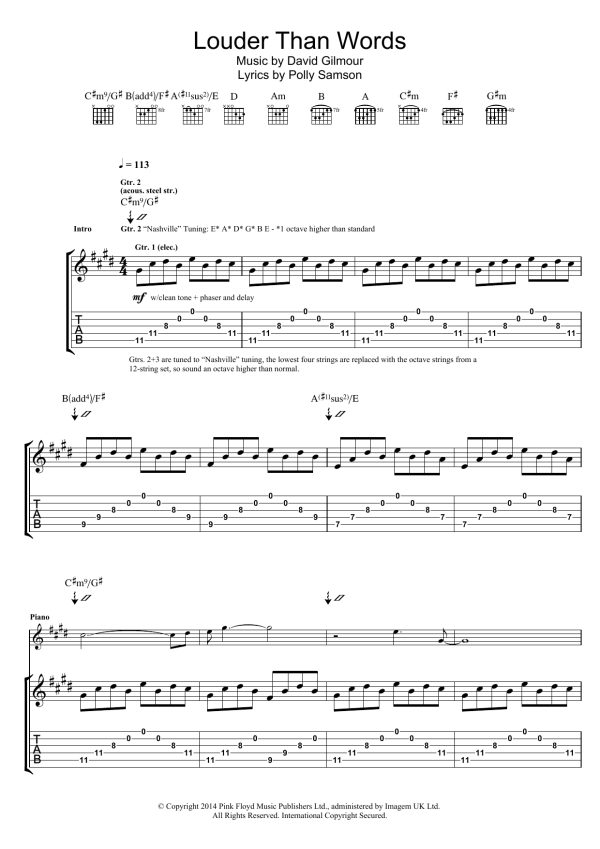 Pink Floyd Louder Than Words Musik Noten - Guitar Tab - 158412-0