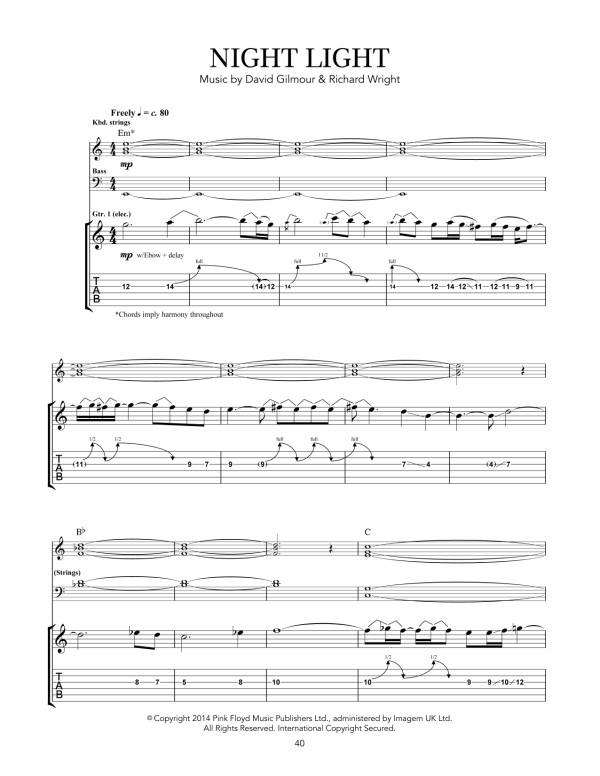 Pink Floyd Night Light Musik Noten - Guitar Tab - 158405-0