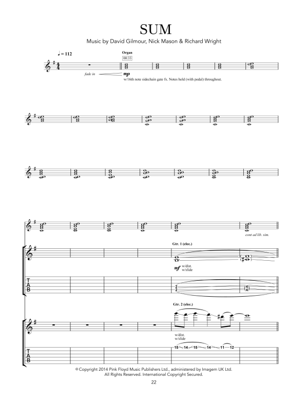Pink Floyd Sum Musik Noten - Guitar Tab - 158404-0