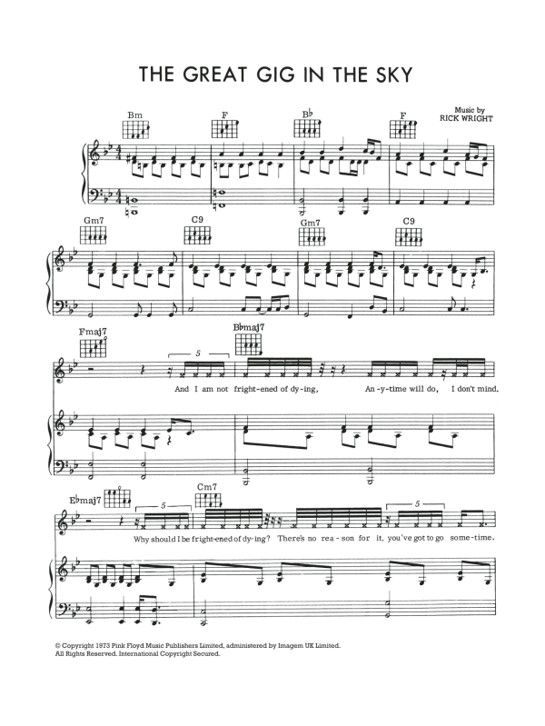 Pink Floyd The Great Gig In The Sky Musik Noten - Guitar Chords/Lyrics - 161706-0