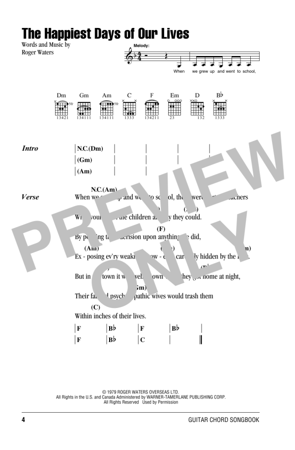 Pink Floyd The Happiest Days Of Our Lives Musik Noten - Guitar Chords/Lyrics - 161695-0