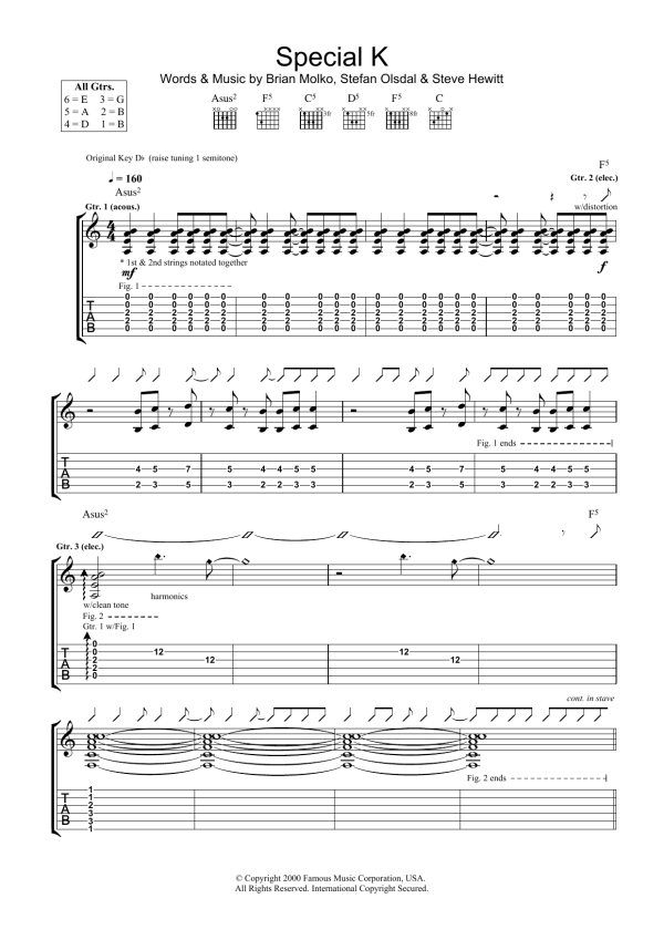 Placebo Special K Musik Noten - Guitar Tab - 31786-0