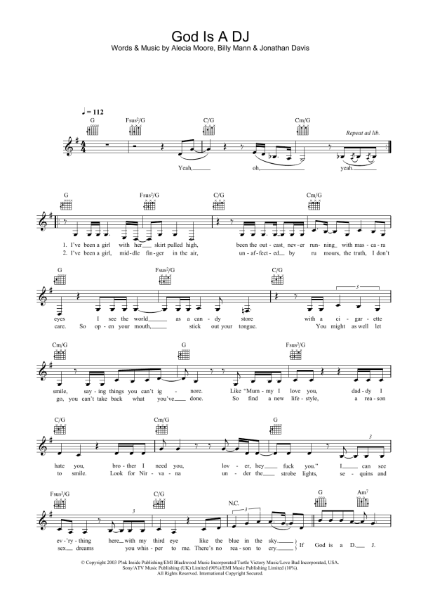 P!nk God Is A DJ Musik Noten - Lead Sheet / Fake Book - 31642-0