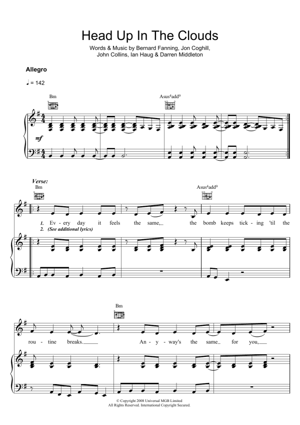 Powderfinger Head Up In The Clouds Musik Noten - Piano, Vocal & Guitar Chords - 40968-0