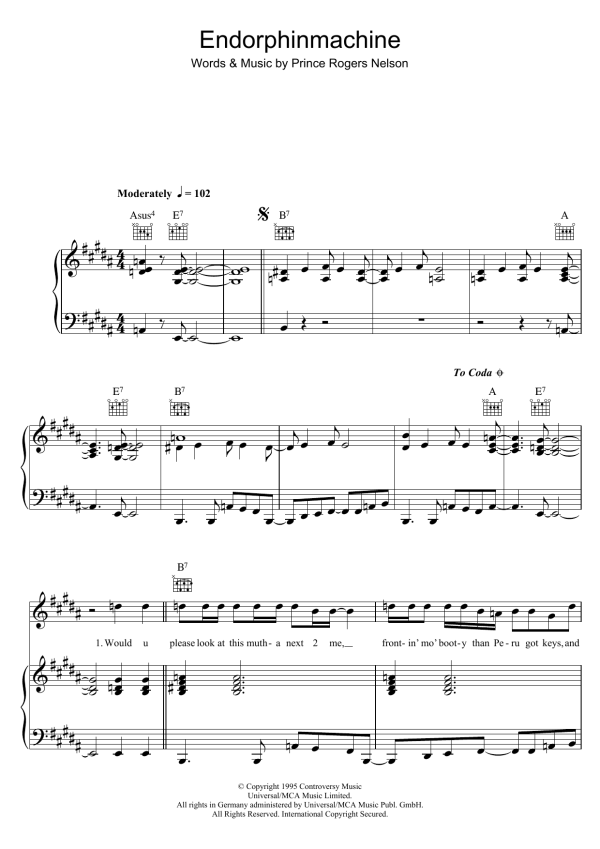 Prince Endorphinmachine Musik Noten - Piano, Vocal & Guitar Chords - 114812-0