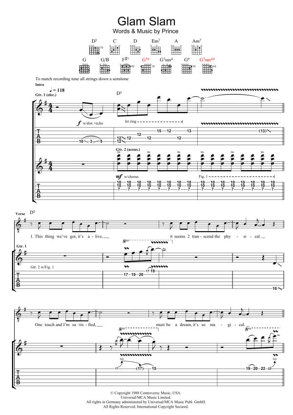 Prince Glam Slam Musik Noten - Guitar Tab - 47215-0