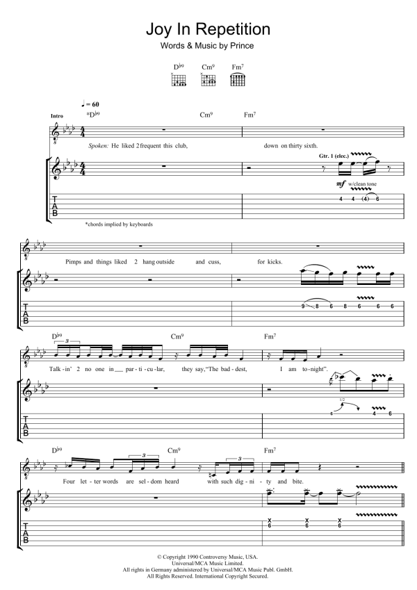Prince Joy In Repetition Musik Noten - Guitar Tab - 47454-0